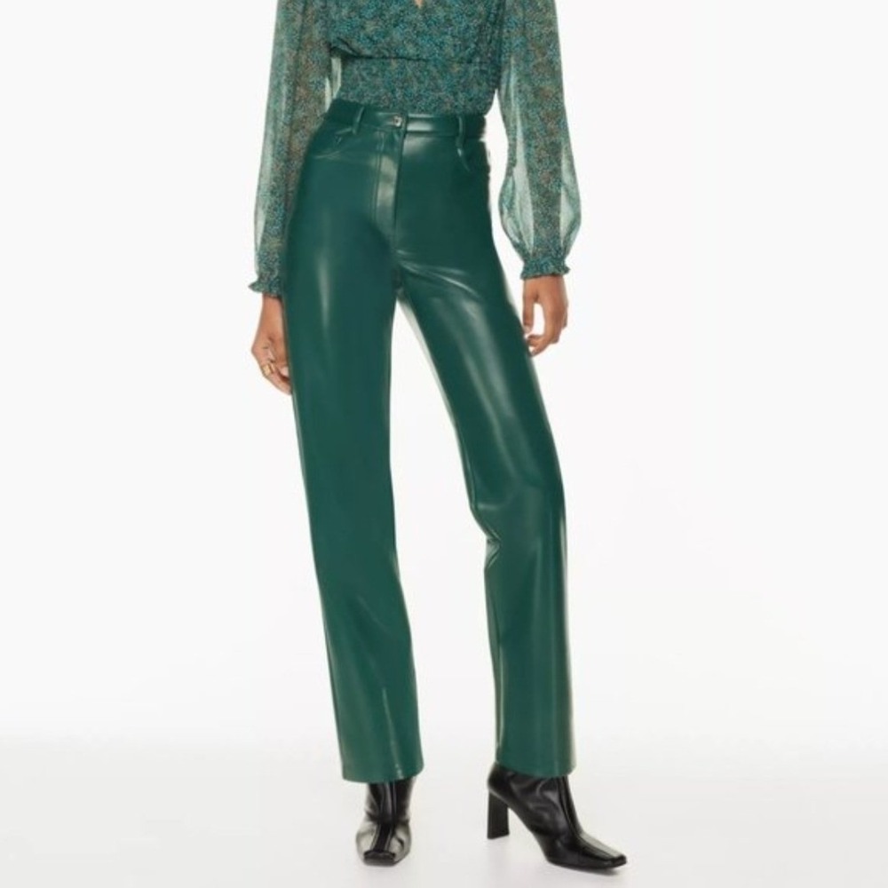 Wilfred Aritzia Melina Teal Blue Vegan Leather High Waisted Straight Leg Pants 0